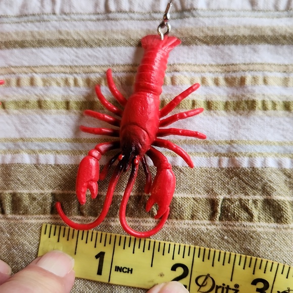 Red Lobster Novelty Drop Earrings Handmade Feom Kids Plastic Toys - Picture 5 of 5